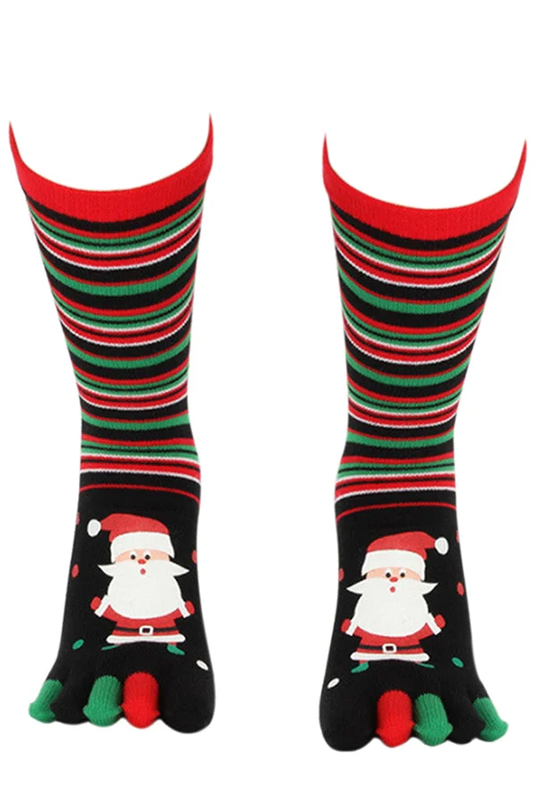 Cute Santa Claus Print Striped Christmas Tube Toe Socks-elleschic