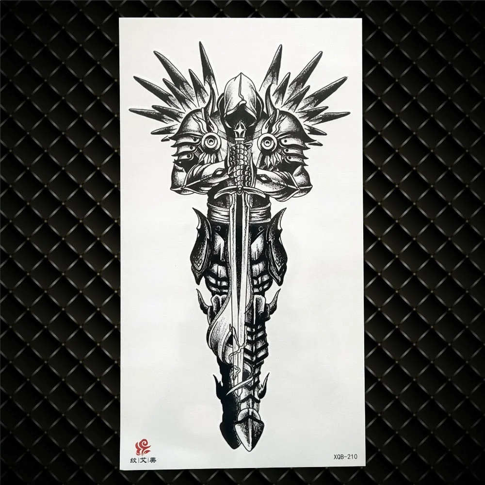 Snake Lily Flower Temporary Tattoo For Men Women Black Dragon King Fake Tattoos Sticker Warrior Arrow Tatoo Body Arm Paint Sword