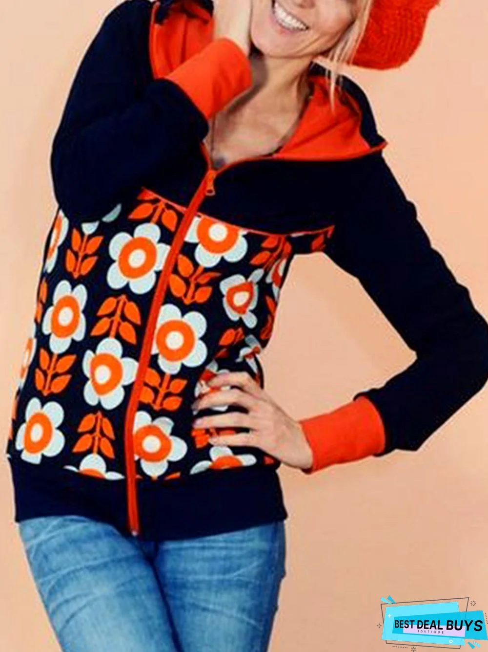 Long Sleeve Floral  Casual Tunic Sweatshirt