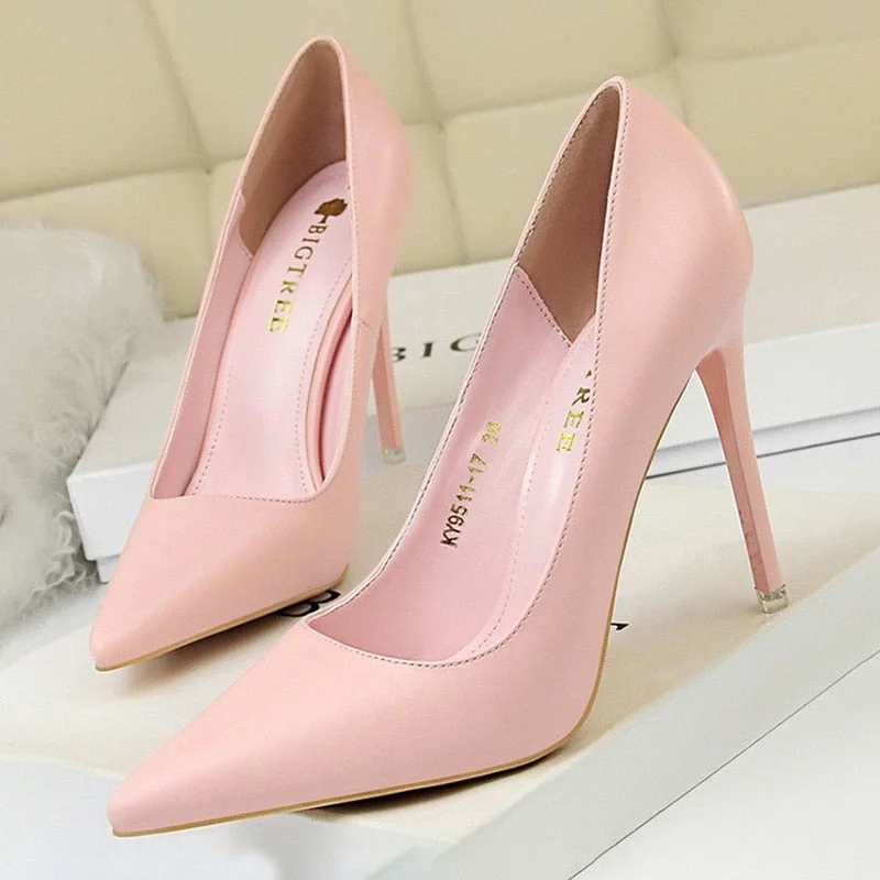 BIGTREE Shoes Women Pumps Fashion High Heels Shoes Black Pink White Shoes Women Wedding Shoes Ladies Stiletto Women Heels 2021