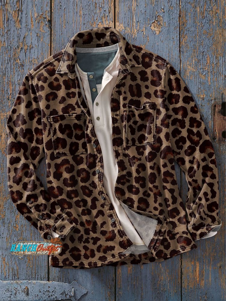 Men’s Classic Leopard Print Casual Long Sleeve Shirt As Picture / S