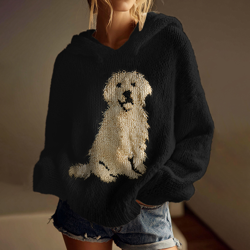 Classic Fuzzy Golden Retriever Dog Felt Cozy Knit Hooded Sweater