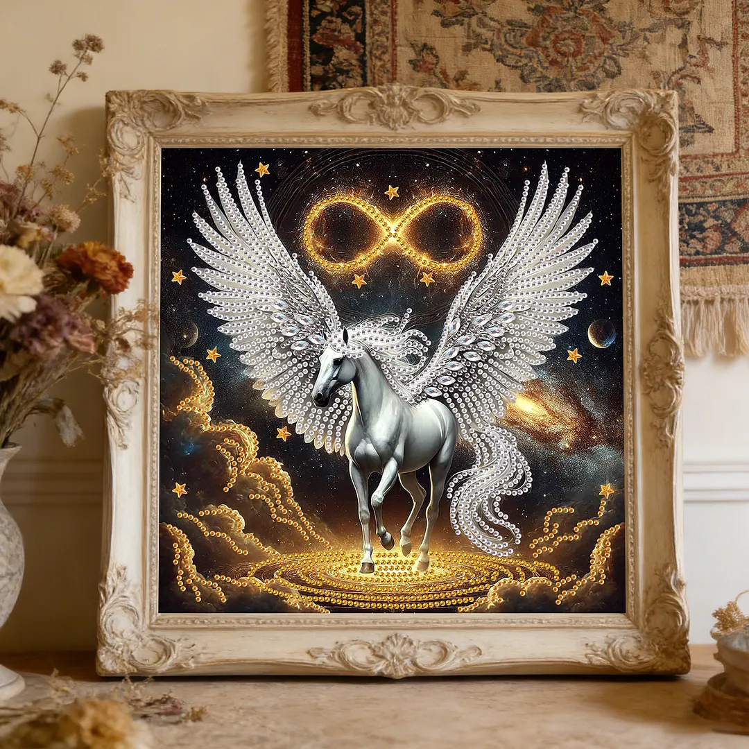 Starry Pearl Pegasus Special Shaped 5D DIY Partial Drill Diamond Painting Kits for Adults Beginners Home Decor Diamonds Paintings Gem Art 11.81 X11.81inch