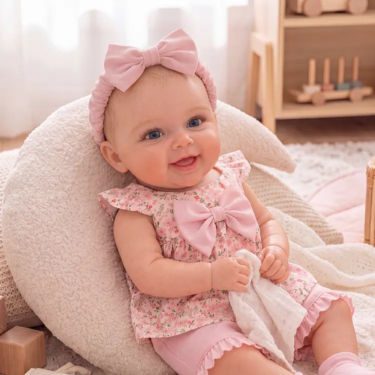 [Pre-Order] Babeside Azure 12"/16" Smiling Chubby Silicone Baby Doll in Pink Floral Romper &ndash; Lifelike Gift for Girls