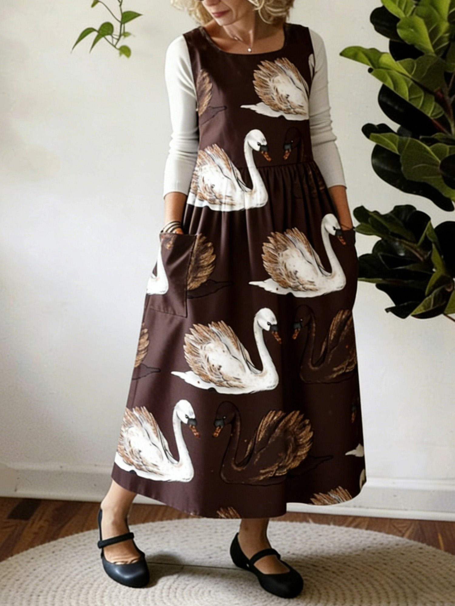 Elegant Swan Printed Apron