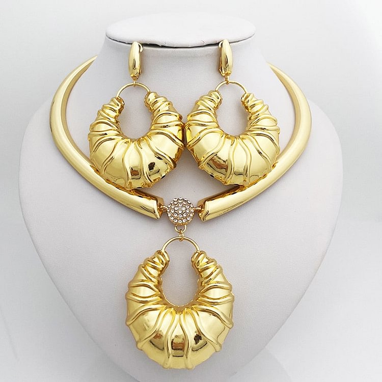 African Fashion Jewelry Necklace Earring Set Large Pendant Wedding Party Gift