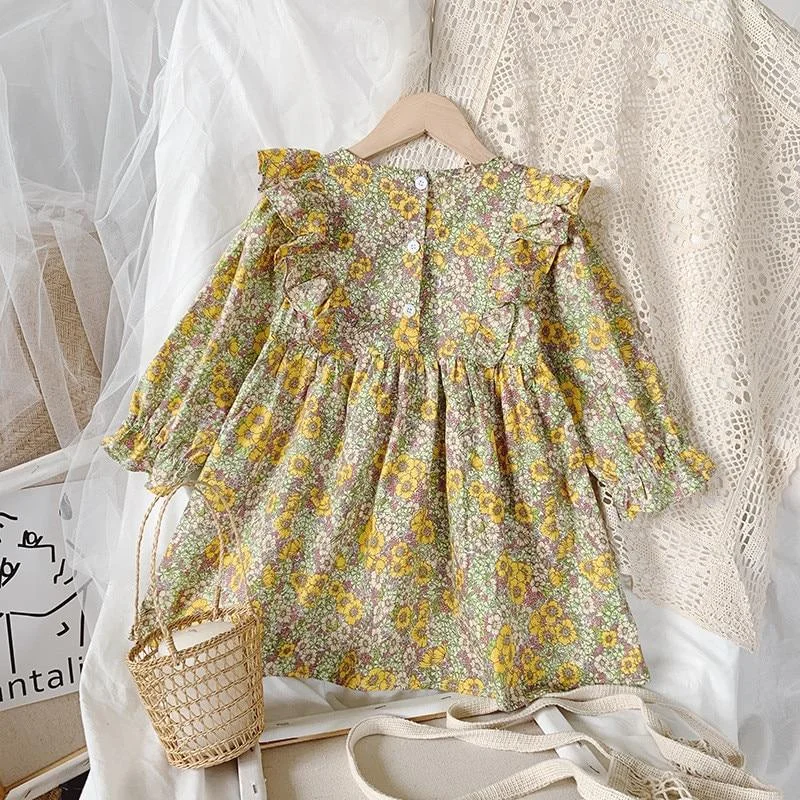 2-7T Toddler Kid Baby Girl Clothes Spring Summer Floral Dress Elegant Cute Sweet Flower Print Sundress Lovely Infant Outfit