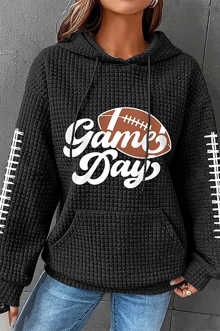 American Football Game Day Lattice Textured Kangaroo Pocket Drawstring Hoodie socialshop