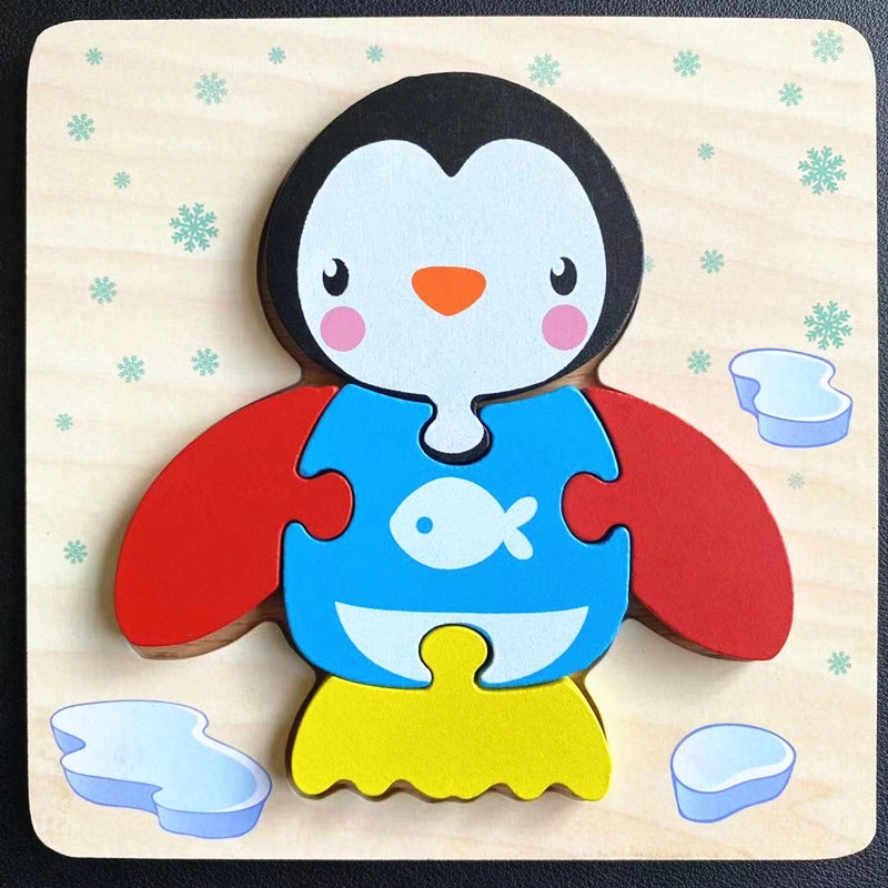Kindergarten Children’s Enlightenment Early Education Cognition Cartoon Animal Cognition Hand-held Board Wooden Three-dimensional Puzzle Wooden Toys