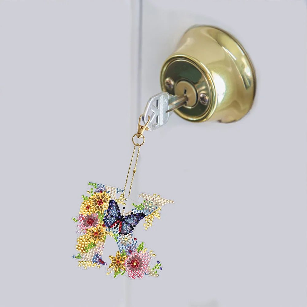 DIY K Diamond Art Key Rings Lettter Keychain Supplies Gift for Kids(Double Sided)