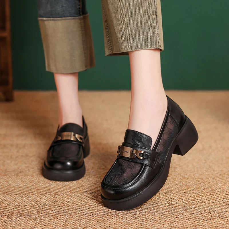 Yyvonne Time 99] Airable Mesh Black Lefu Shoes Women's Summer Mesh Single Shoes To Increase The Thick Bottom Small Leather Shoes