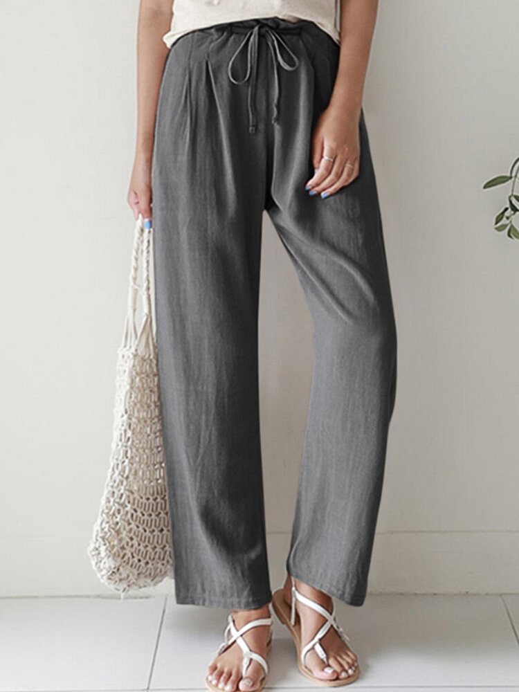 Pure Color Cotton And Linen Casual Pants-Mayoulove