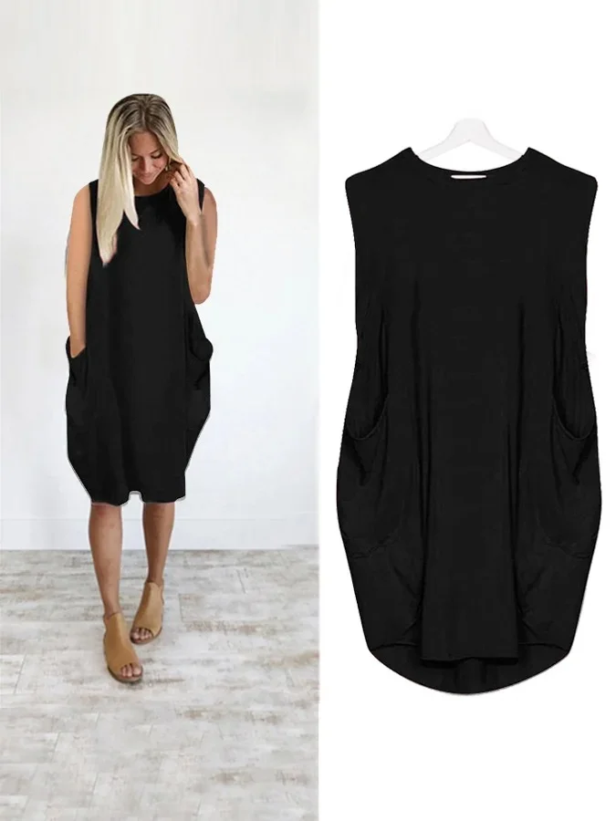 Women's Casual Solid Color Sleeveless O-Outline Dress