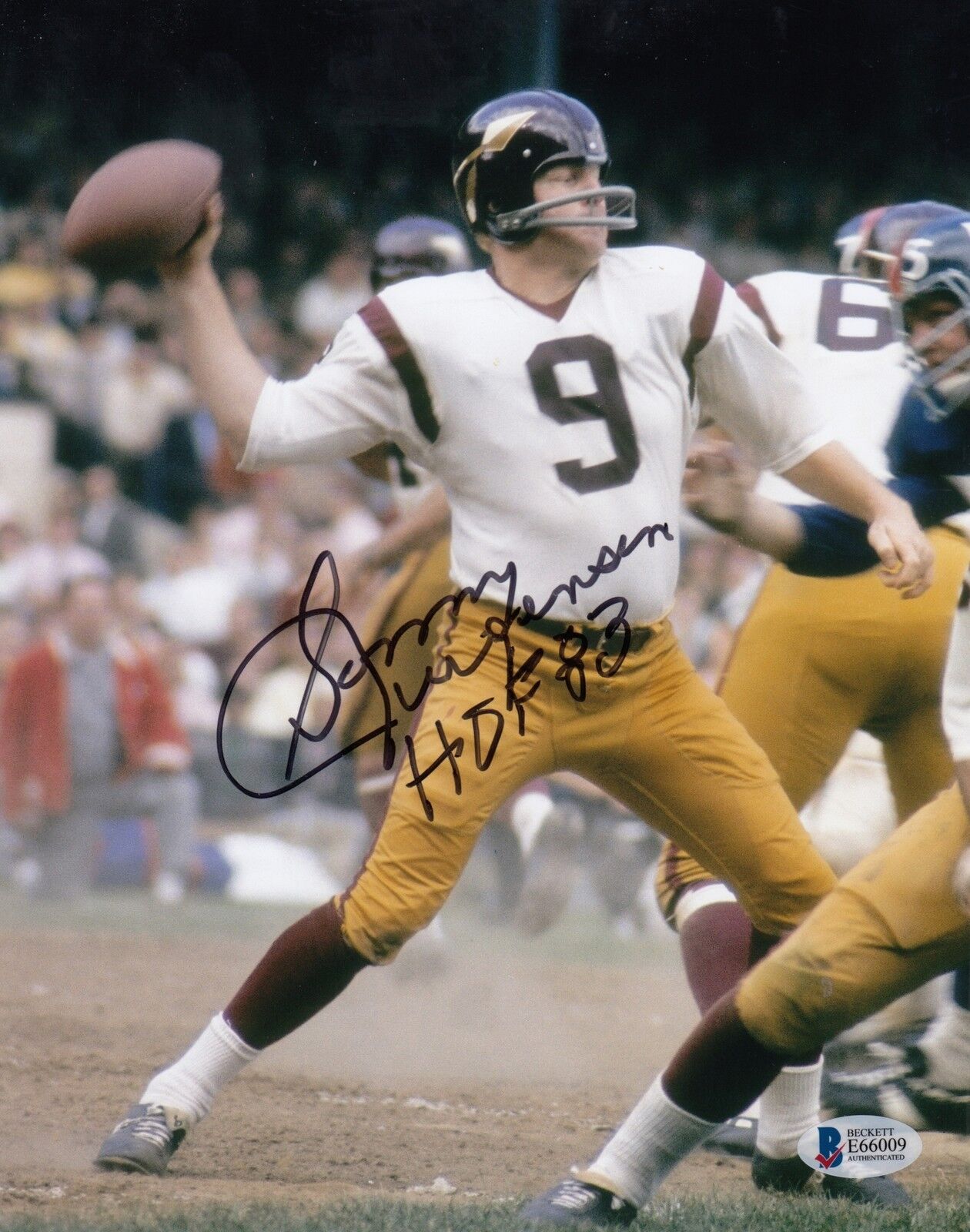 Sonny Jurgensen #2 Signed 8x10 Photo Poster painting Beckett Washington Redskins pose 3