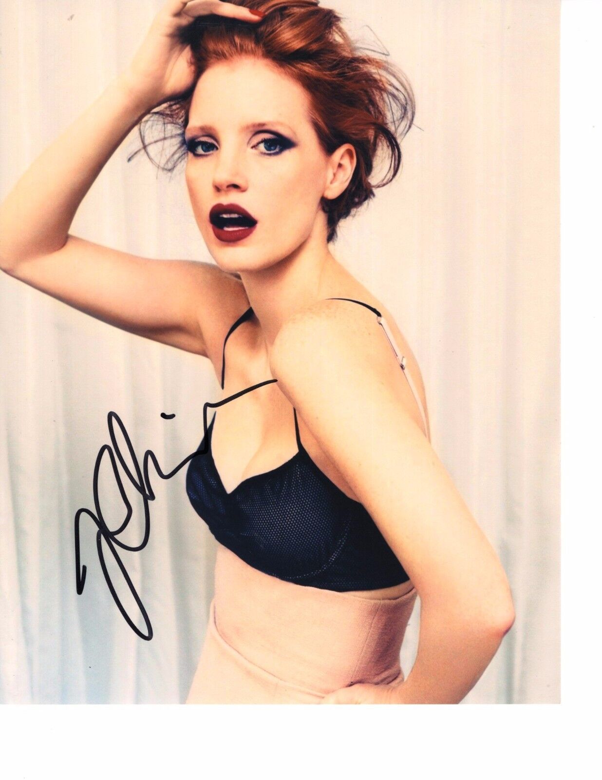 Jessica Chastain Sexy In A Black Bra Signed 8x10 Autographed Photo Poster painting W/COA Proof