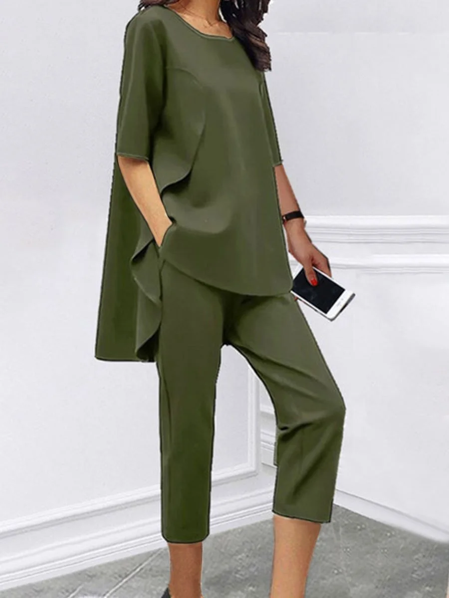 Loose Short-sleeved Casual Cropped Two-piece Suit