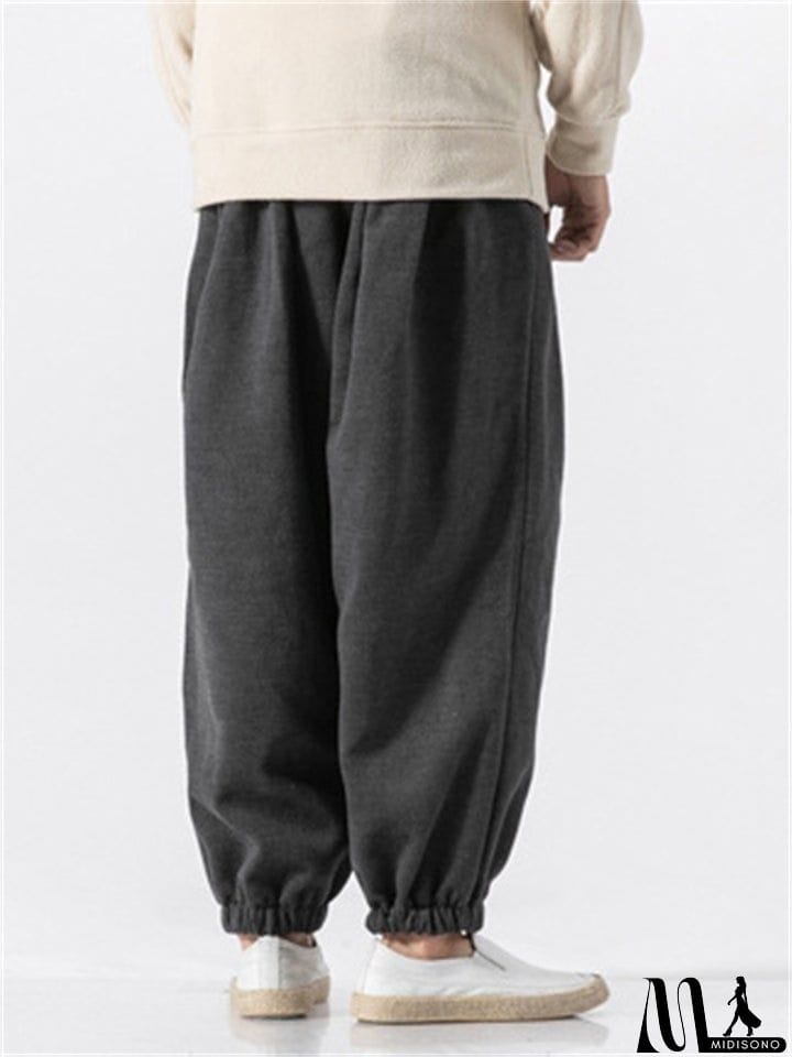 MidiSono - Men's Casual Loose Plush Thermal Drawstring Pants For Winter