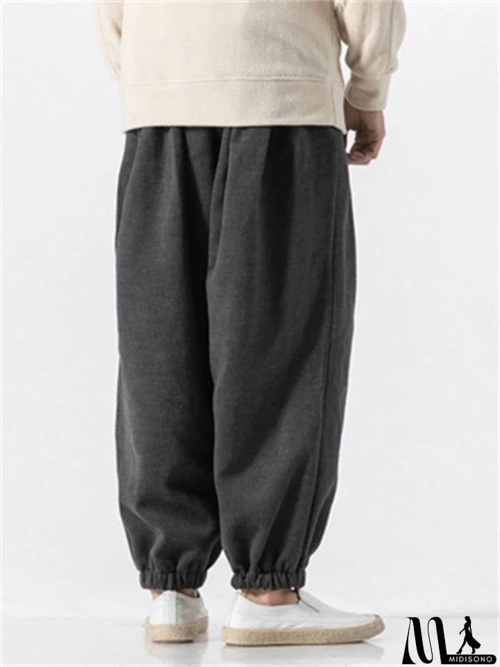 MidiSono - Men's Casual Loose Plush Thermal Drawstring Pants For Winter