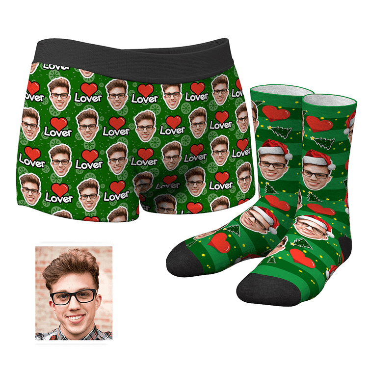 Custom Christmas Lover Face Boxer Shorts And Socks Set