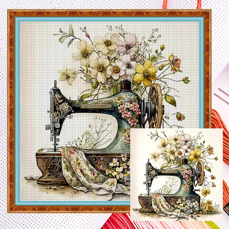 【Huacan Brand】Retro Sewing Machine 14CT Counted Cross Stitch 40*40CM