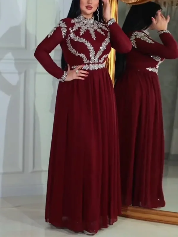 Round Neck Sequin Solid Color Dress