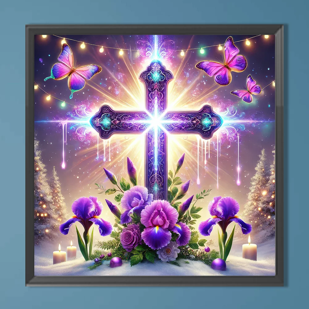 Diamond Painting - Full Round Drill - Flower Cross(Canvas|40*40cm)
