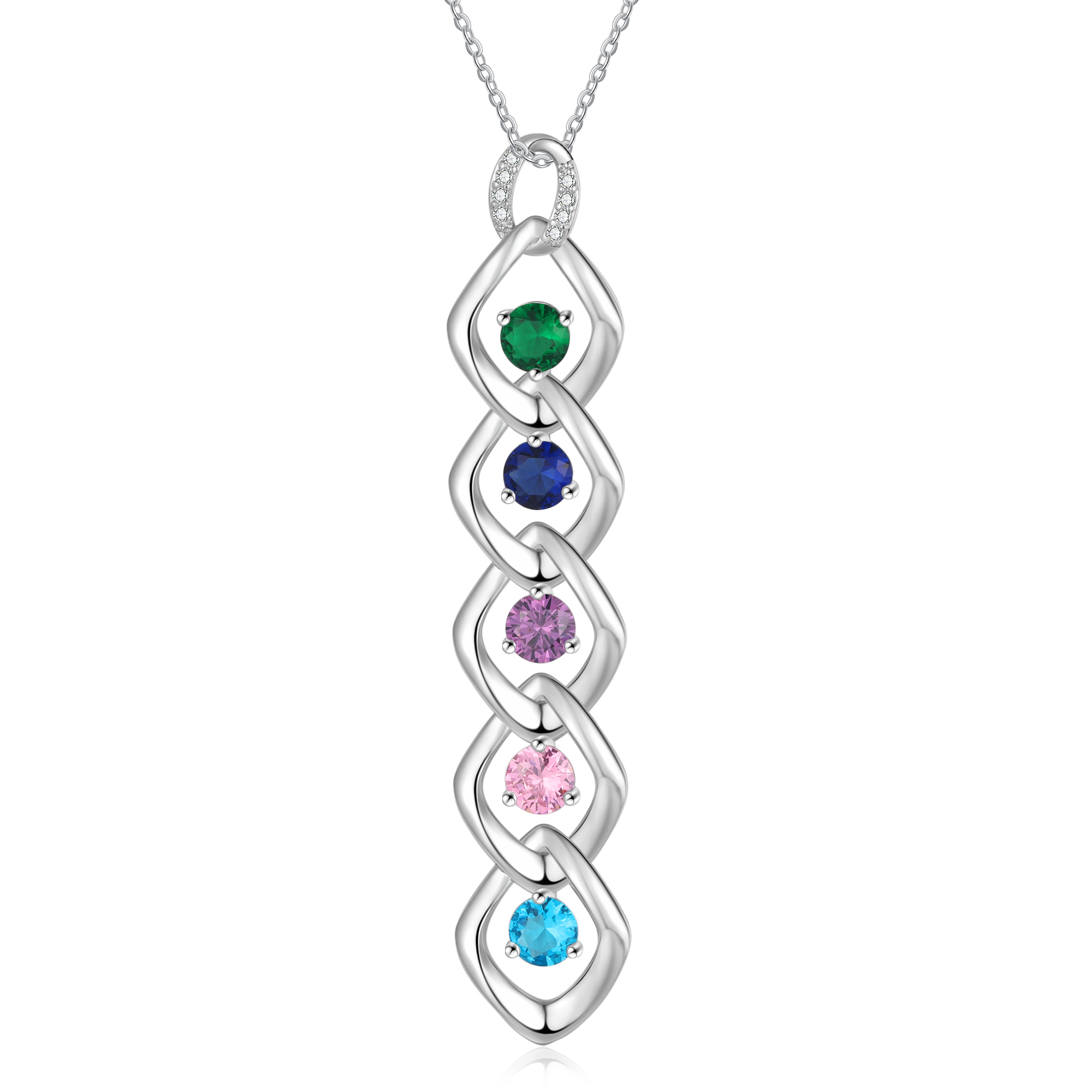 Personalised Pendant Necklace Custom 5 Birthstones Engraved 5 Names Necklace Gift for Women-Jessemade AU