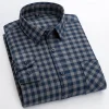 Pure cotton plaid casual square collar pocket long sleeve shirt