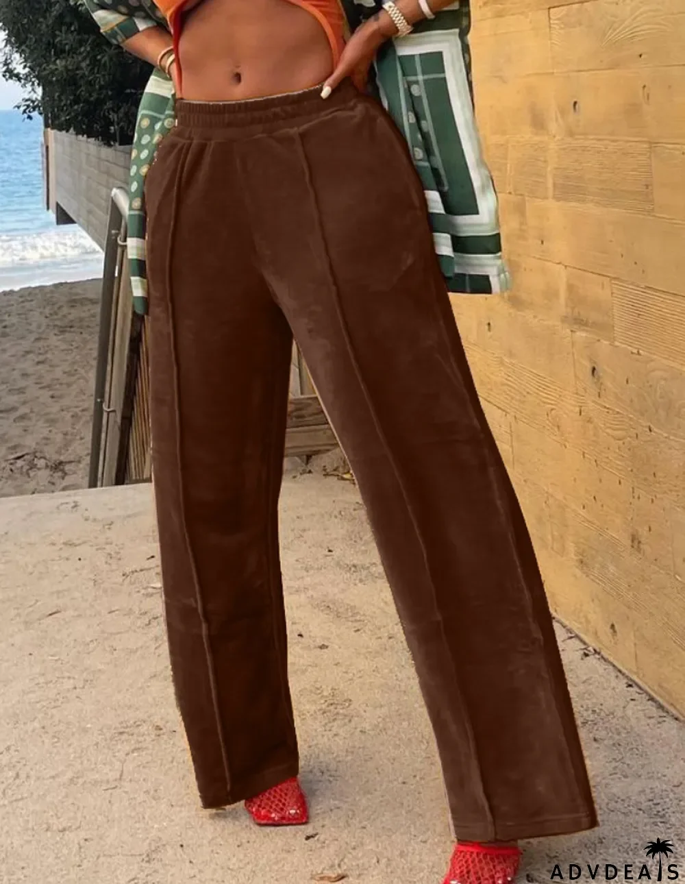 Winter Casual Brown Velvet Jogger Loose Sweatpants