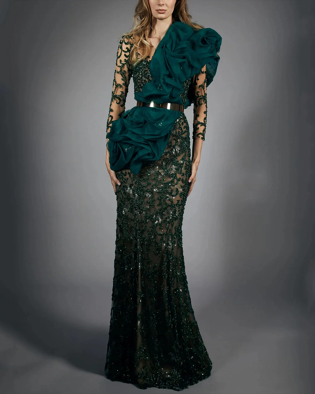 Women' Long Sleeve Mesh Embroidered Dress