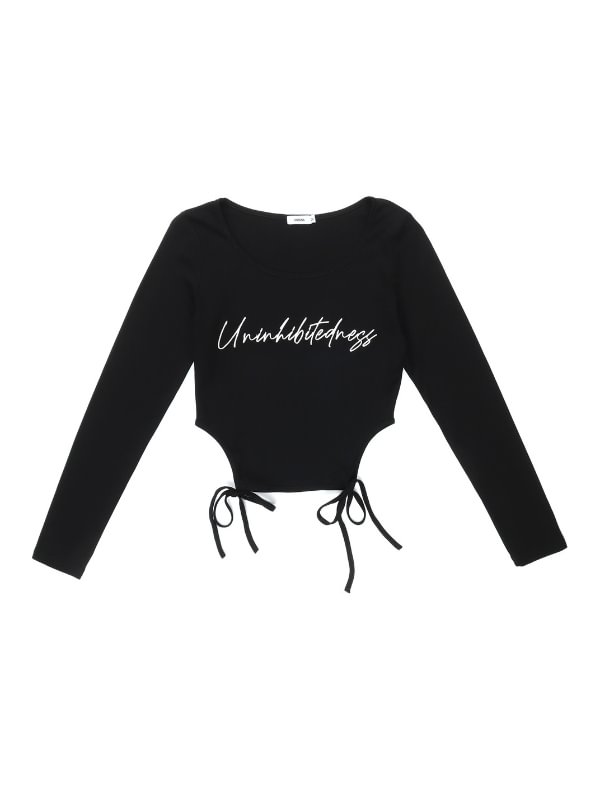 Basic Letter Embroidered Lace Up Crop Top Blouse