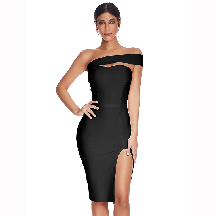 One Shoulder Slit Bandage Dress SE126