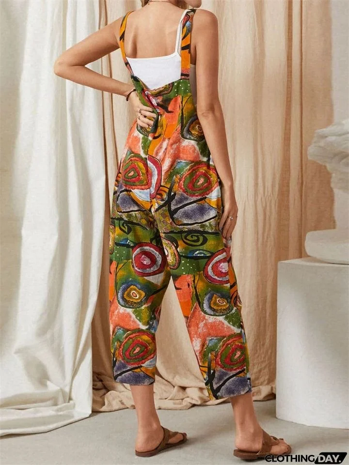 Ladies Personality Retro Colored Graffiti Jumpsuits