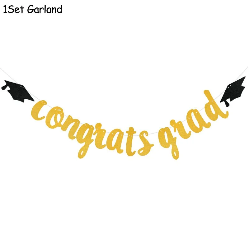 1Set Graduation Balloons Disposable Tableware 2022 Graduation Party Decorations Congrats Grad Paper Garland Banner Class of 2022