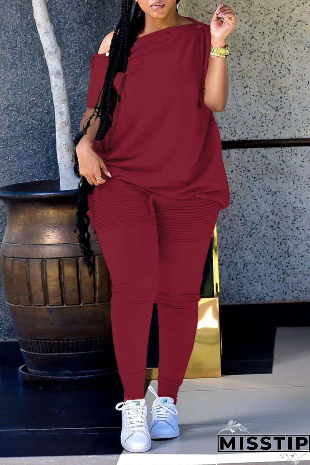 Black Casual Solid Patchwork Oblique Collar Short Sleeve Two Pieces