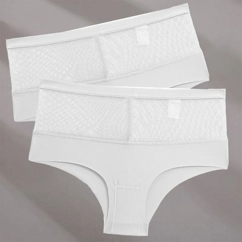 FINETOO 2PCS/Set Seamless Mesh Women Pantys Girls Thongs High Waisted Woman Brief Fashion M-XL Sexy Underpants Lingerie Panties