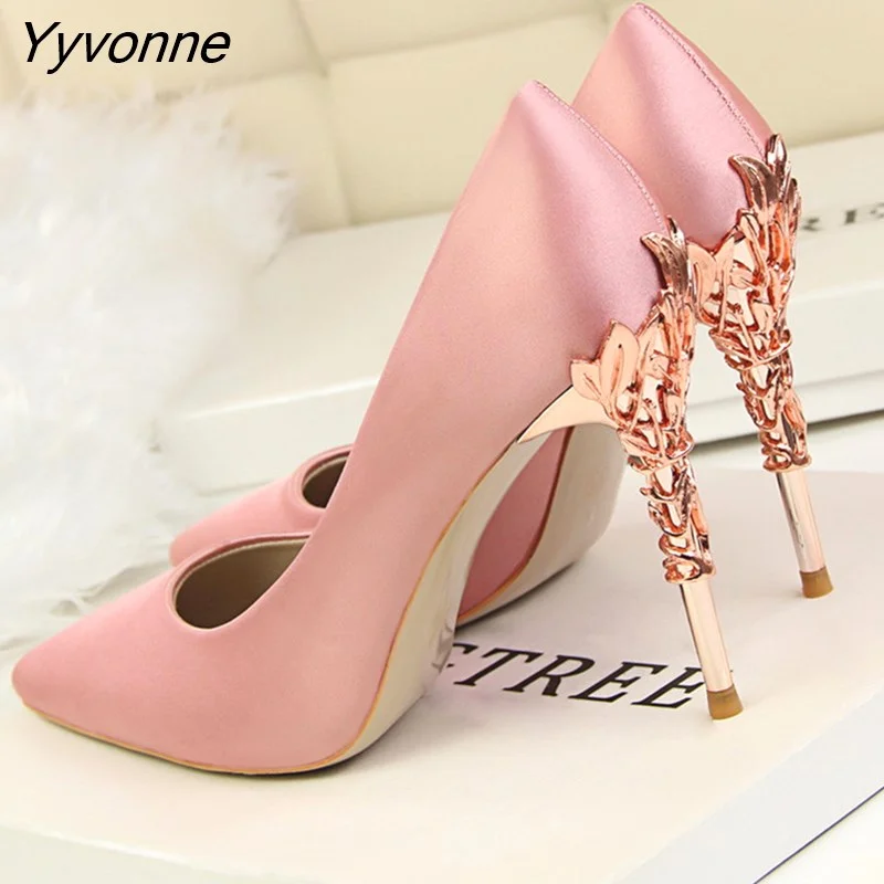 Yyvonne Women Pumps Sexy Pointed Toe Luxury Metal High Heels Shoes Woman Spring Summer Women 4192