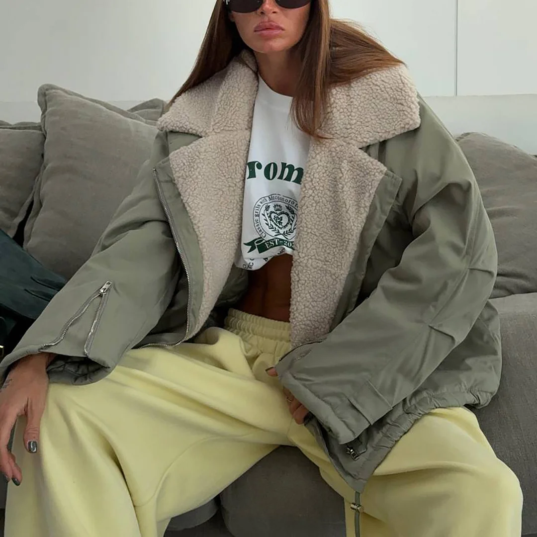 Athvotar Athvotar Lamb Velvet Collar Jacket Loose Warm Work Clothes Baseball Uniform Autumn And Winter Sports A Hundred Cloth Women