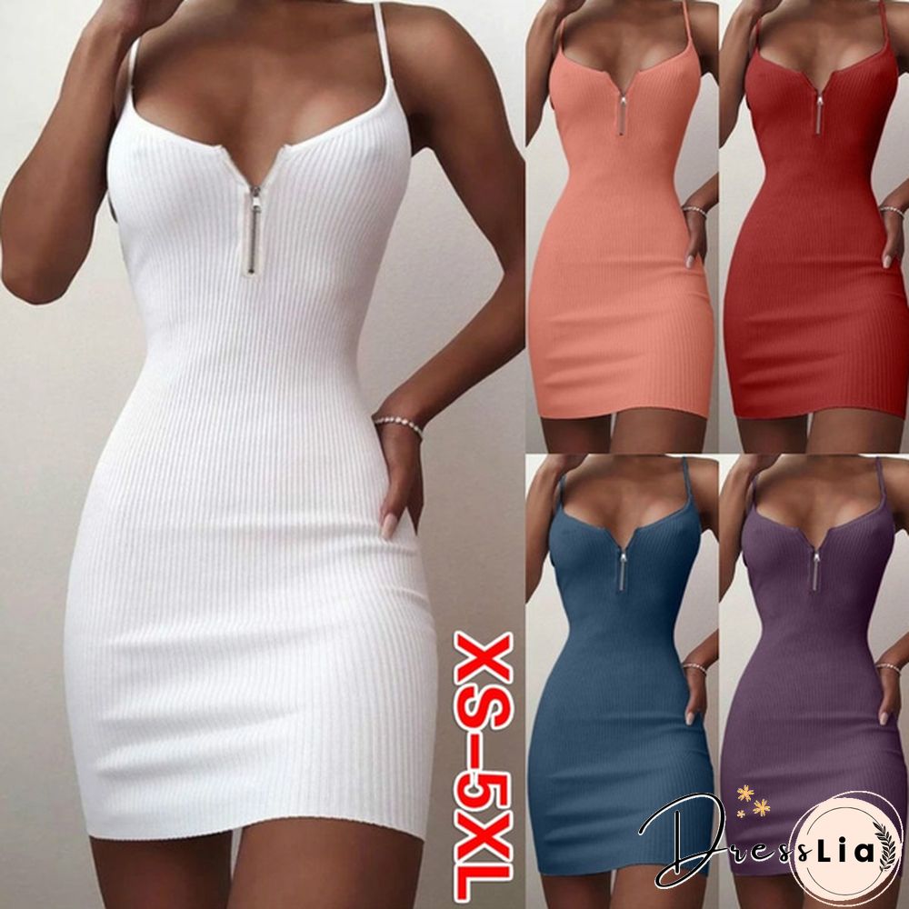 Summer V-neck Sleeveless Tight Mini Dress Slim Strap Party Dress Dating Dress Woman Birthday Gift Plus Size Dress