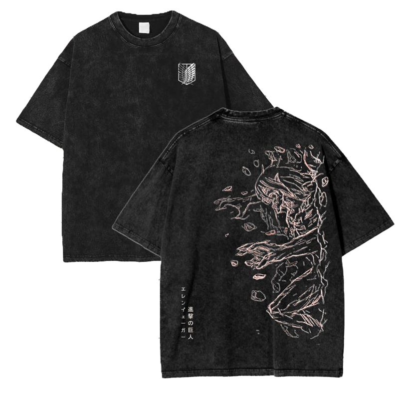 Attack On Titan Printed Oversize Washed T-Shirt