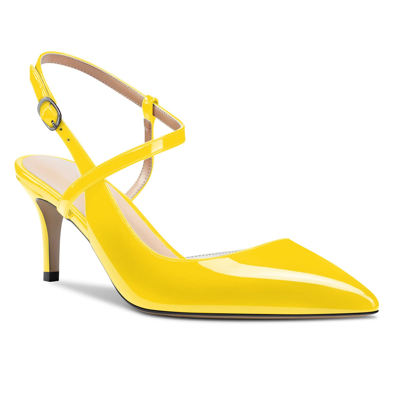 65mm Women Slingback Pumps Ankle Strap Jenlove Stiletto Mid Heel Close Pointed Toe Dress Shoes-MERUMOTE