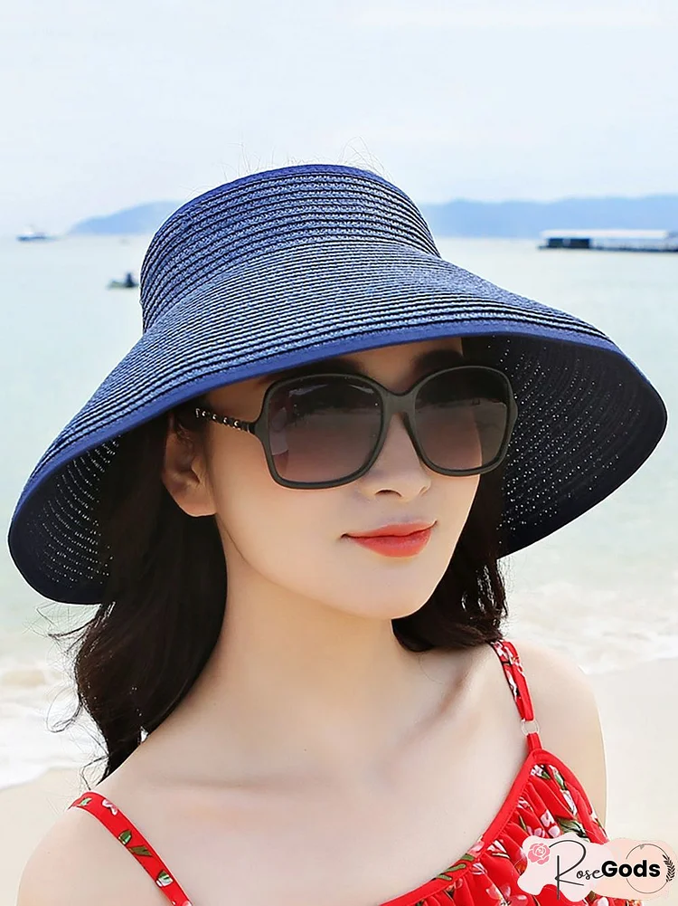 Women Foldable Bowknot Empty Top Wide Brim Beach Sun Straw Hat