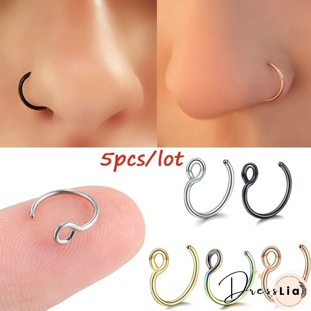 New 5pcs/lot 316L Surgical Nose Faux Nose Ring Nose Piercing Stainless Steel Nose Ring Clip on Nose Ring Nose Stud Fake Nose Ring Faux Nose Hoop Ring Nose Ring