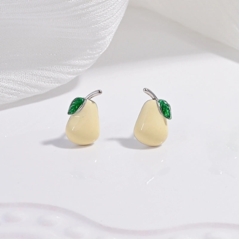 1 Pair 22K Gold Plated Rhodium Plated 925 Sterling Silver 925 Sterling Silver Earrings Peach Carrot Apple Ear Studs