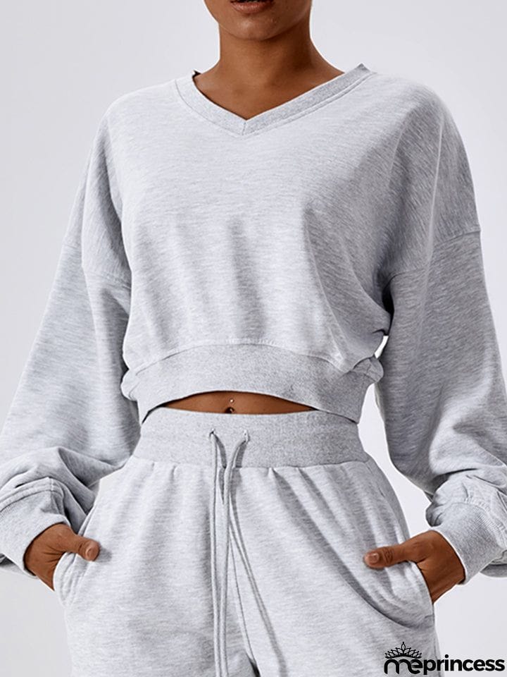 V-Neck Dropped Shoulder Sports Sweatshirt