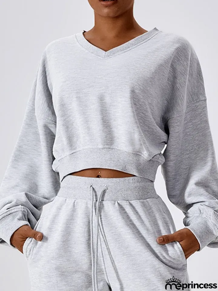 V-Neck Dropped Shoulder Sports Sweatshirt