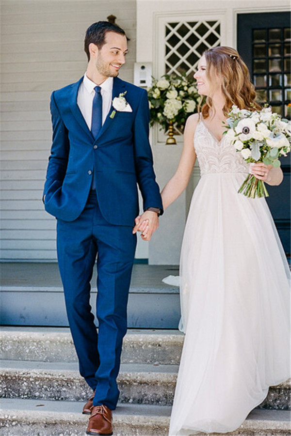 Bellasprom Royal Blue Notched Lapel Wedding Suit With Two Piece Bellasprom