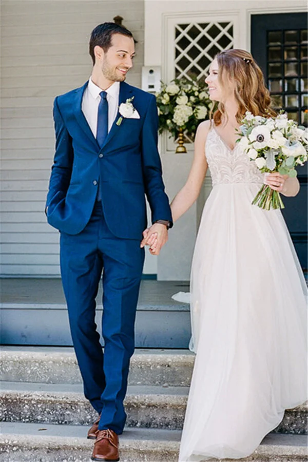 Royal Blue Notched Lapel Wedding Suit With 2 Piece
