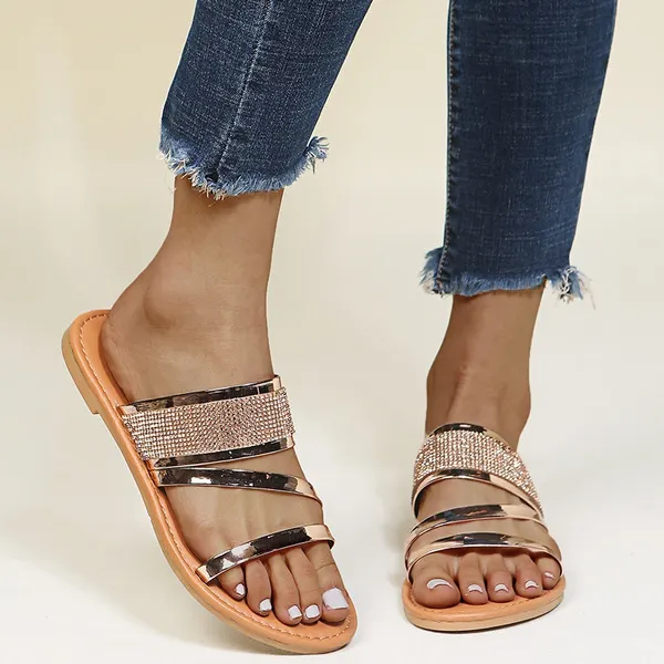 Summer Women's Fashion Flat Sandals Bright Casual Beach Slippers Plus Size 35-43