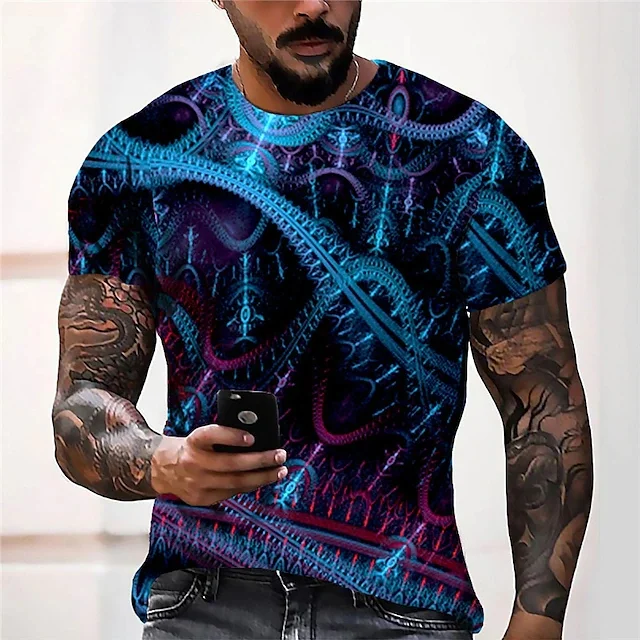 Men's Unisex T shirt 3D Print Graphic Prints Machine Crew Neck Street Daily Print Short Sleeve Tops Casual Designer Big and Tall Sports Blue